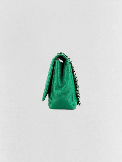 CHANEL Classic Green Chevron Shoulder Bag