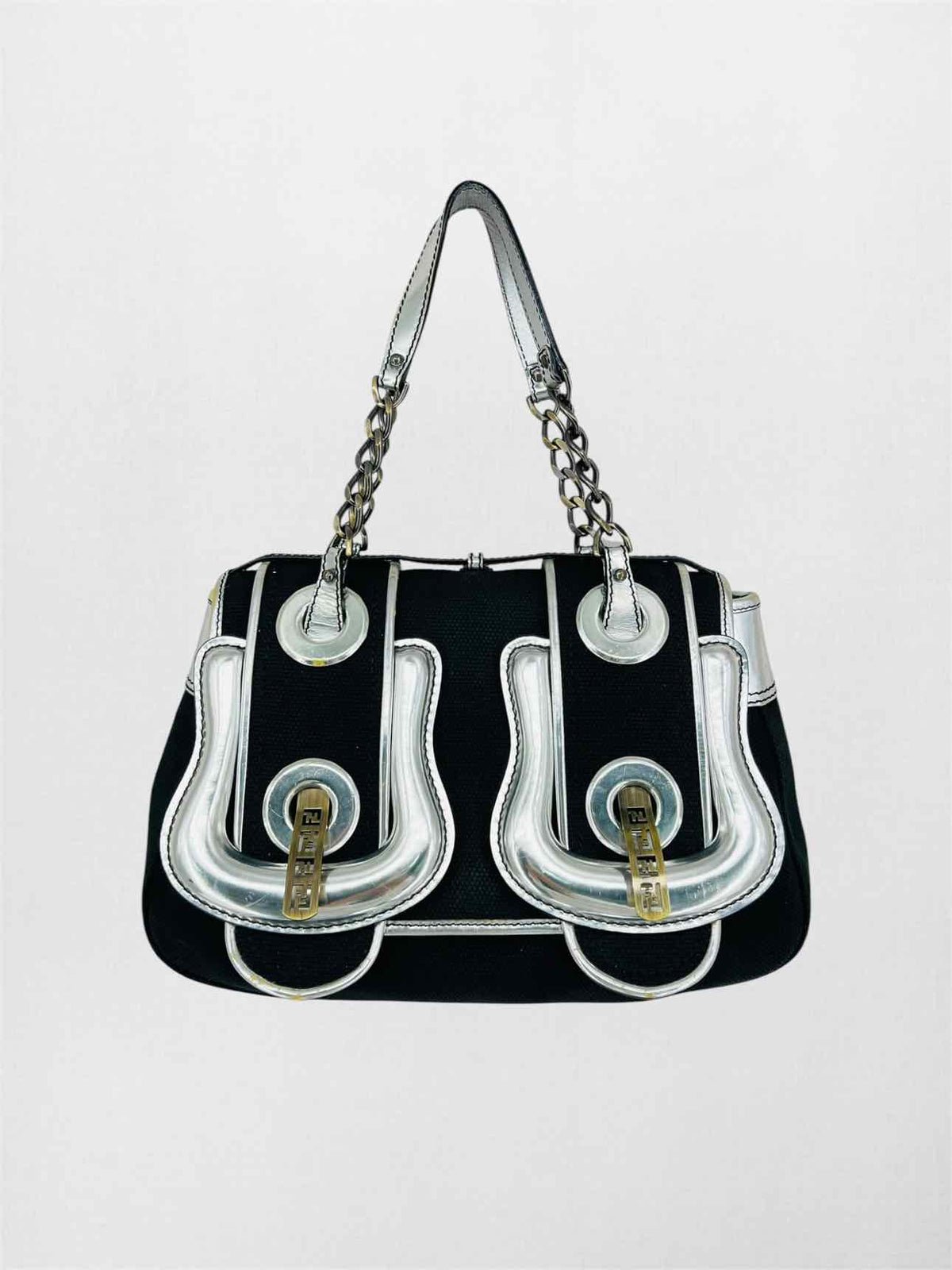 FENDI B Black & Silver Shoulder Bag