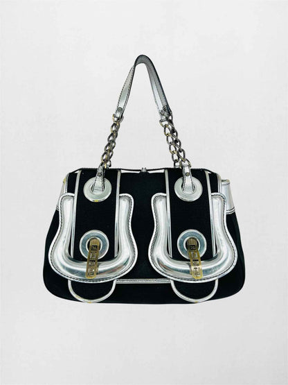 FENDI B Black & Silver Shoulder Bag