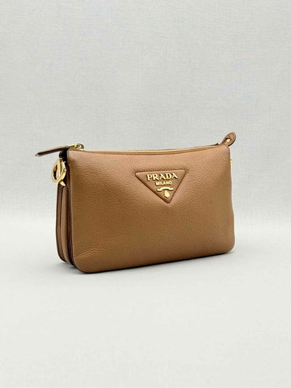 PRADA Logo-Strap Brown Shoulder Bag