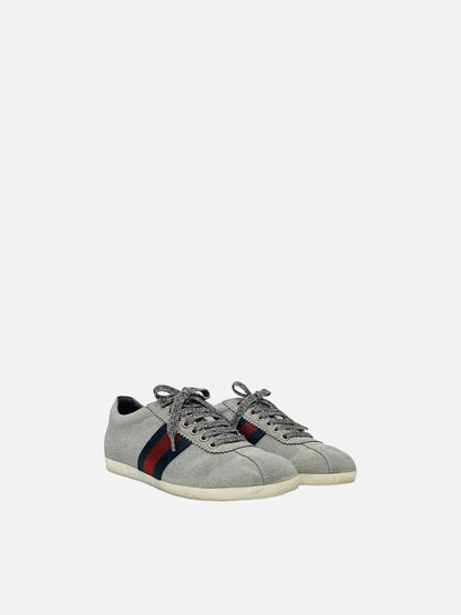 GUCCI Web Bambi Metallic Silver Glitter Sneakers 37