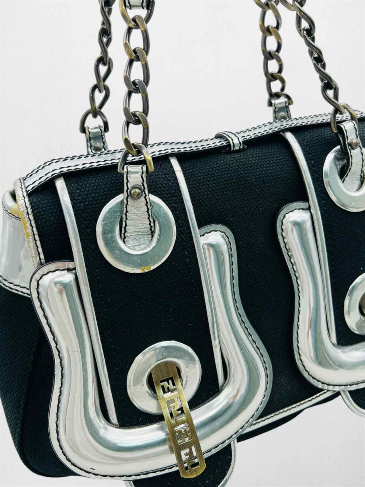 FENDI B Black & Silver Shoulder Bag