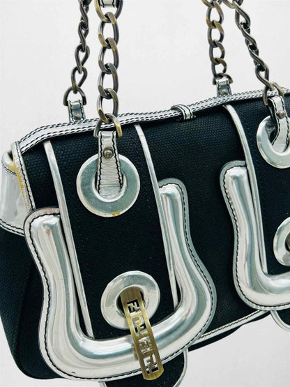 FENDI B Black & Silver Shoulder Bag