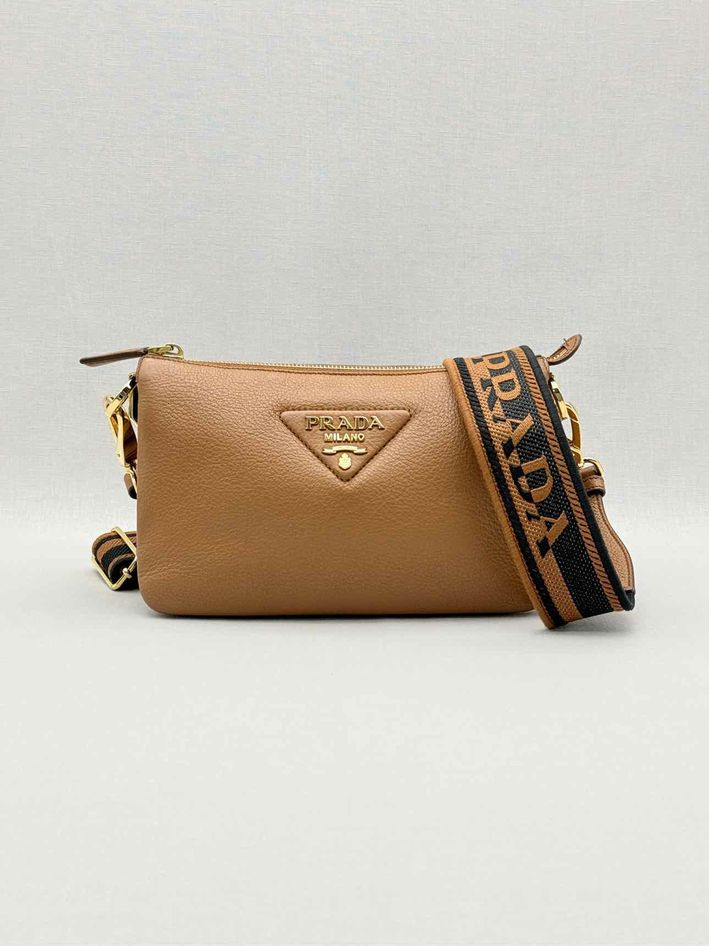 PRADA Logo-Strap Brown Shoulder Bag