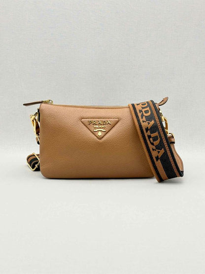 PRADA Logo-Strap Brown Shoulder Bag