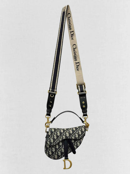 DIOR Navy Blue Oblique Saddle Bag