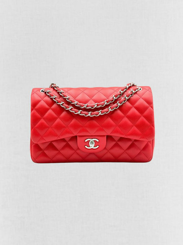 CHANEL Classic Double Flap Red Quilted Shoulder Bag