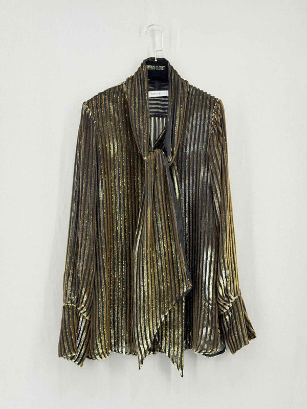 NINA RICCI Metallic Gold & Black Size US 2 Blouse