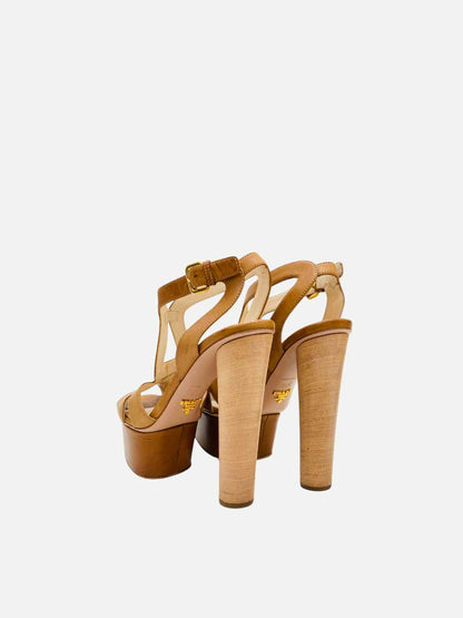 PRADA Strappy Tan Heeled Sandals 36.5