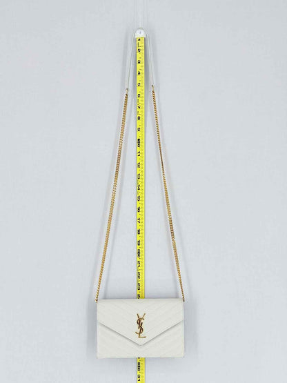 SAINT LAURENT Cassandre White Chevron Shoulder Bag