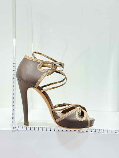 HERMES Brown Python Size EU 38 Heeled Sandals