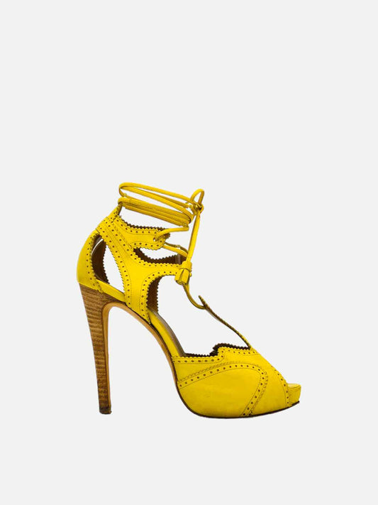 HERMES Ankle Wrap Yellow Heeled Sandals