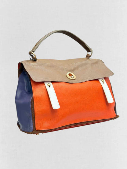 YVES SAINT LAURENT Brown, Orange & Purple Top Handle