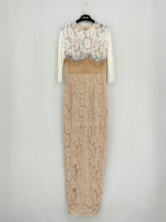ALESSANDRA RICH White & Brown Size US 8 Long Dress
