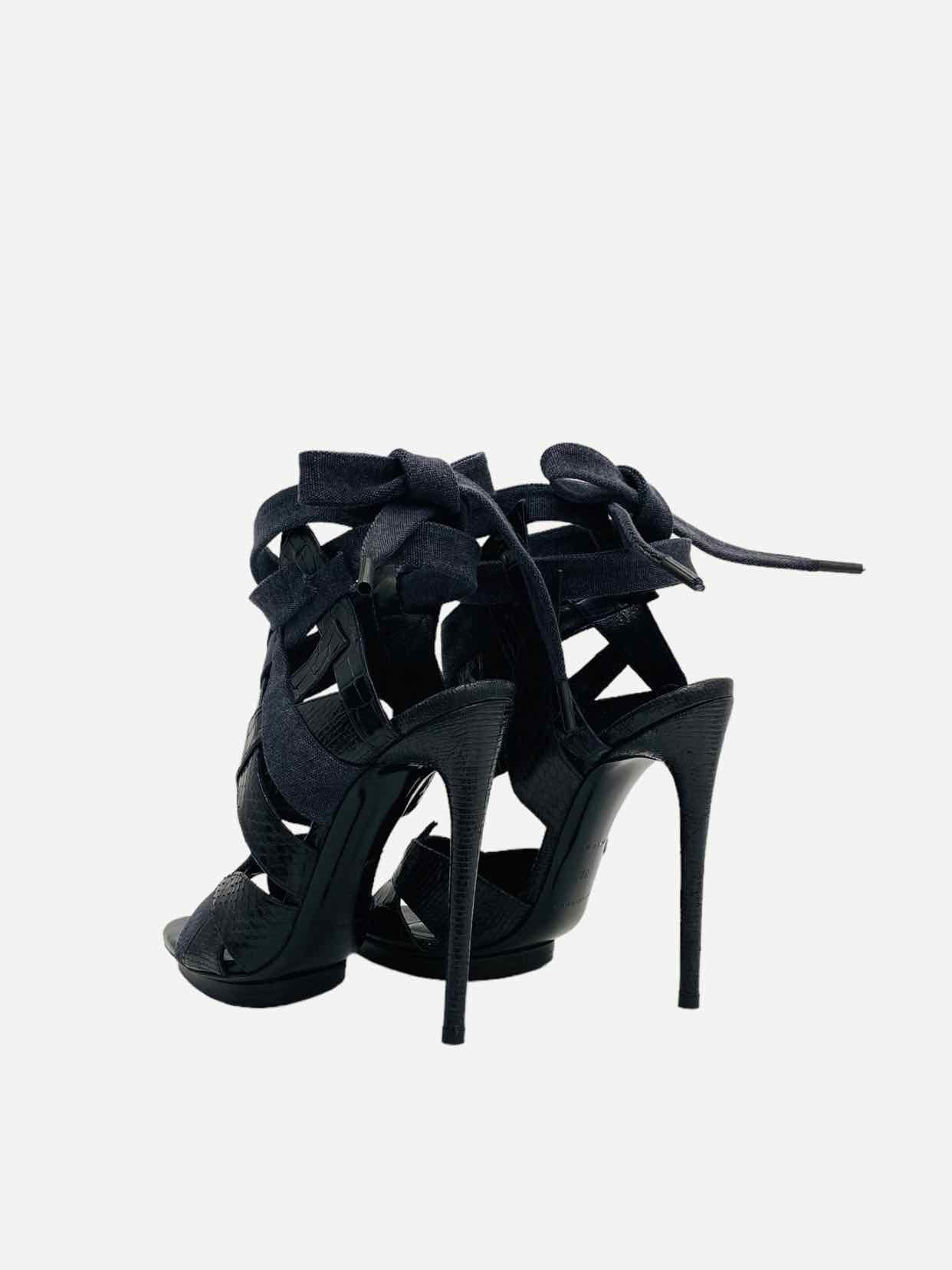 BALENCIAGA Vintage Black Embossed Heeled Sandals 38