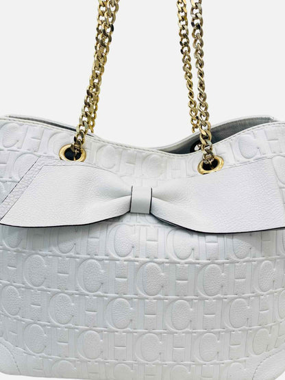 CAROLINA HERRERA Bow White Monogram Embossed Tote Bag