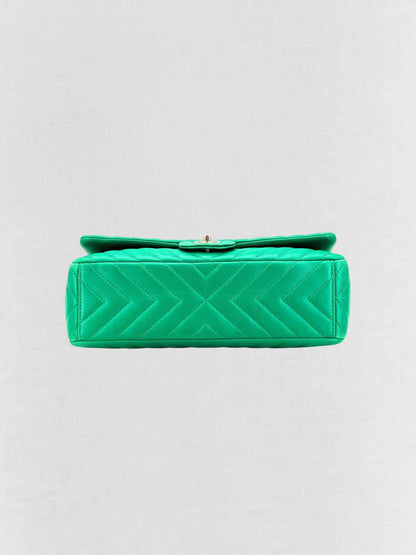 CHANEL Classic Green Chevron Shoulder Bag