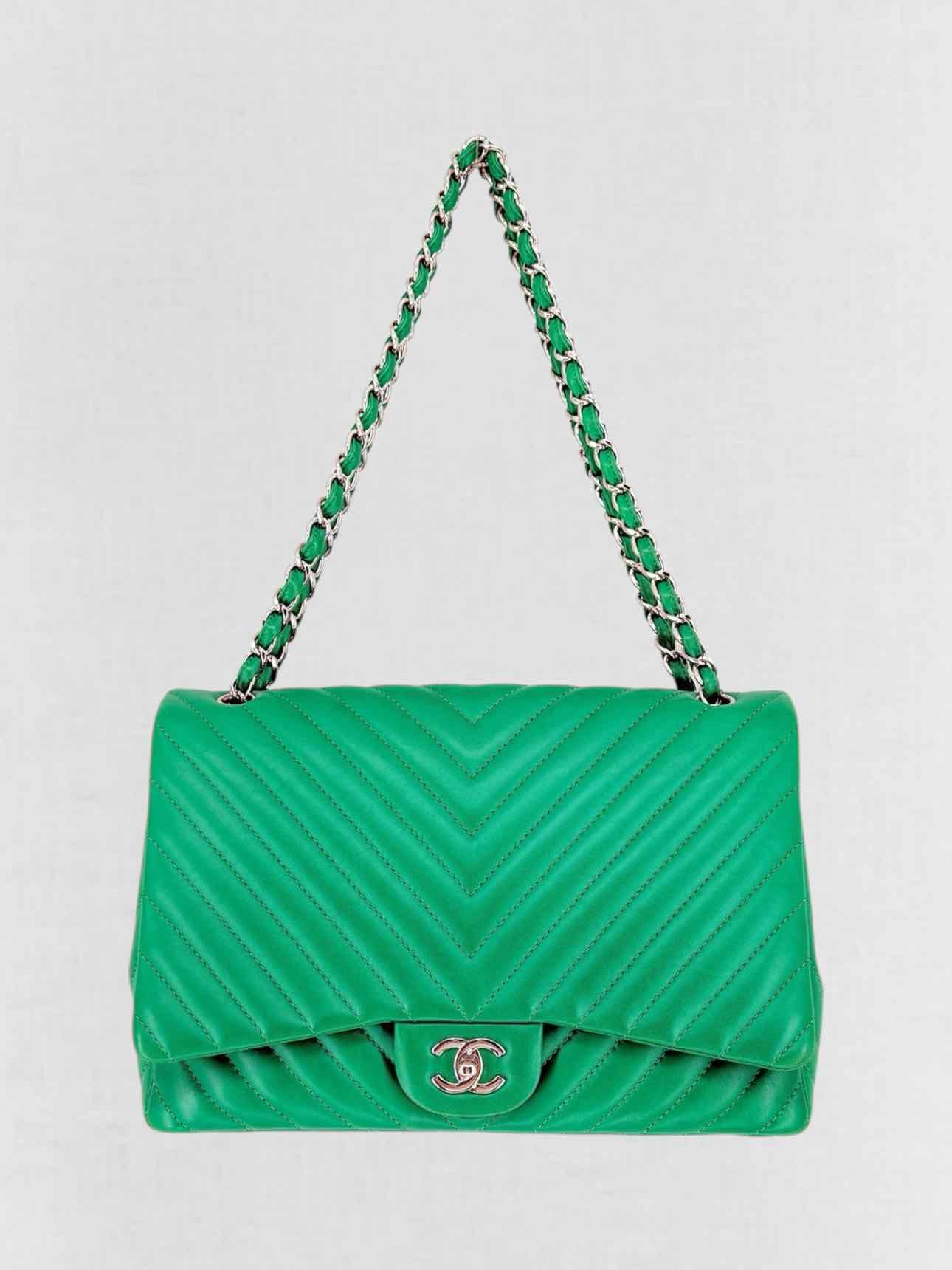 CHANEL Classic Green Chevron Shoulder Bag