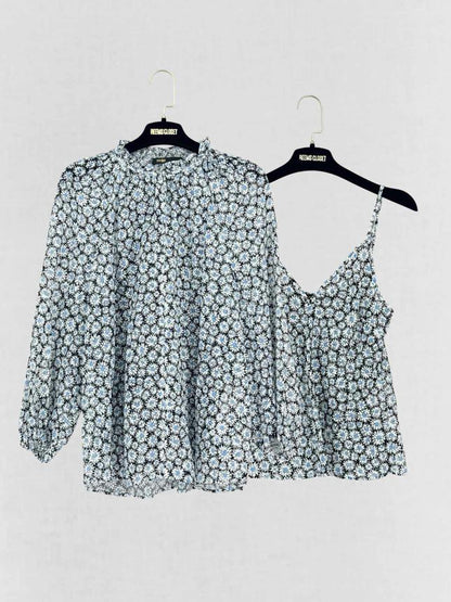 MAJE Blue Multicolor Daisy Print Size US 0 2 PC Top