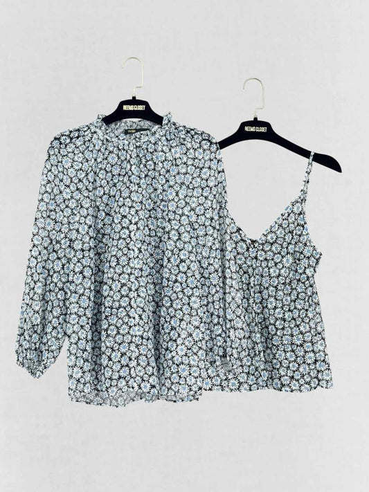 MAJE Blue Multicolor Daisy Print Size US 0 2 PC Top