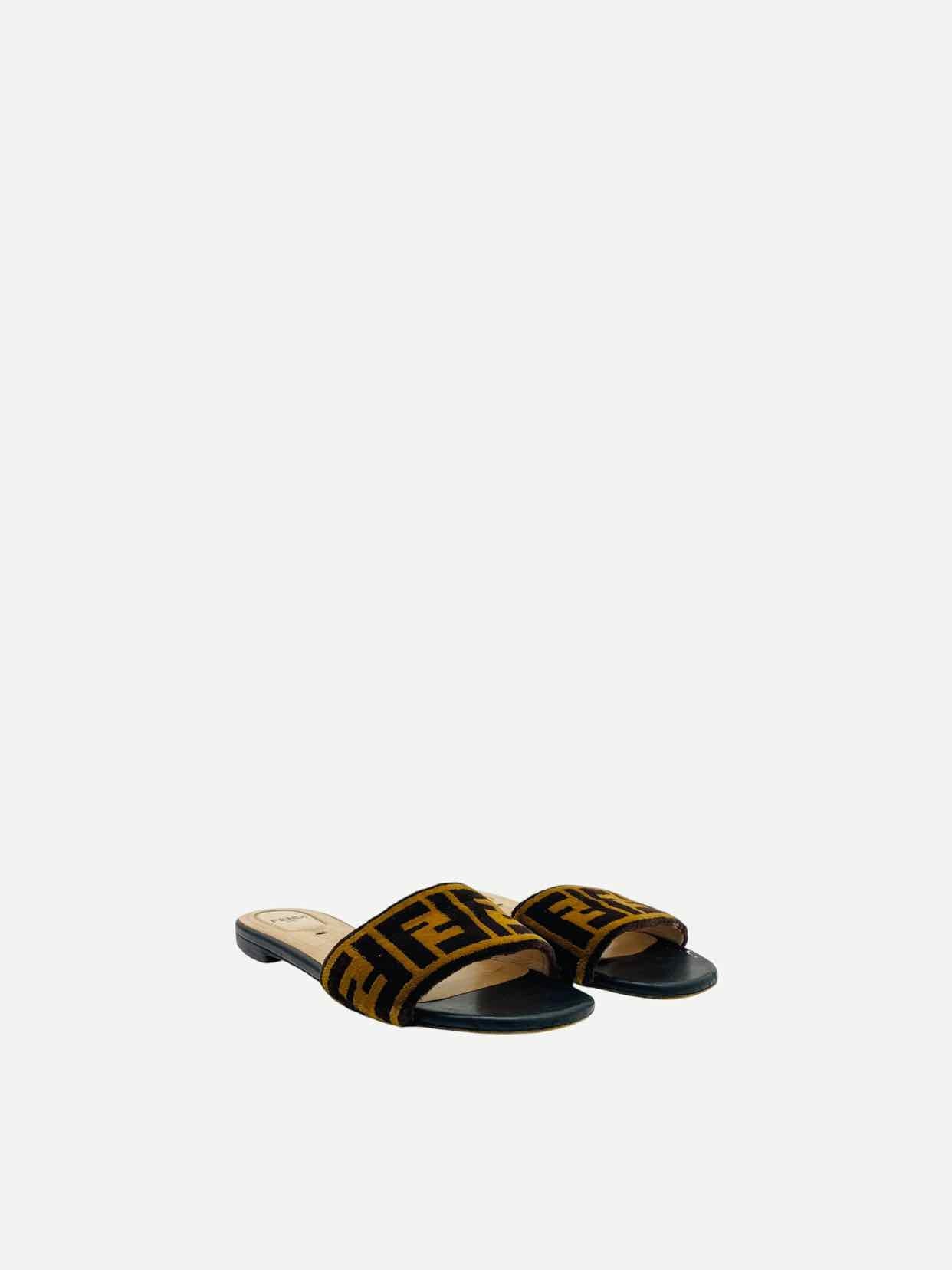 FENDI Velvet Brown & Black FF Motif Slides 37