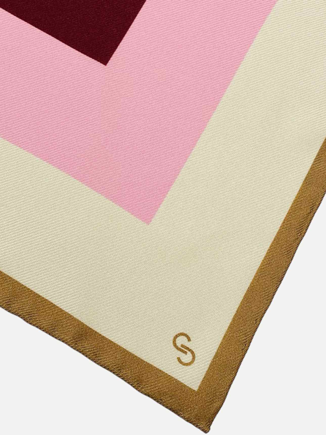 ST. JOHN Beige, Pink & Burgundy Square Print Scarf