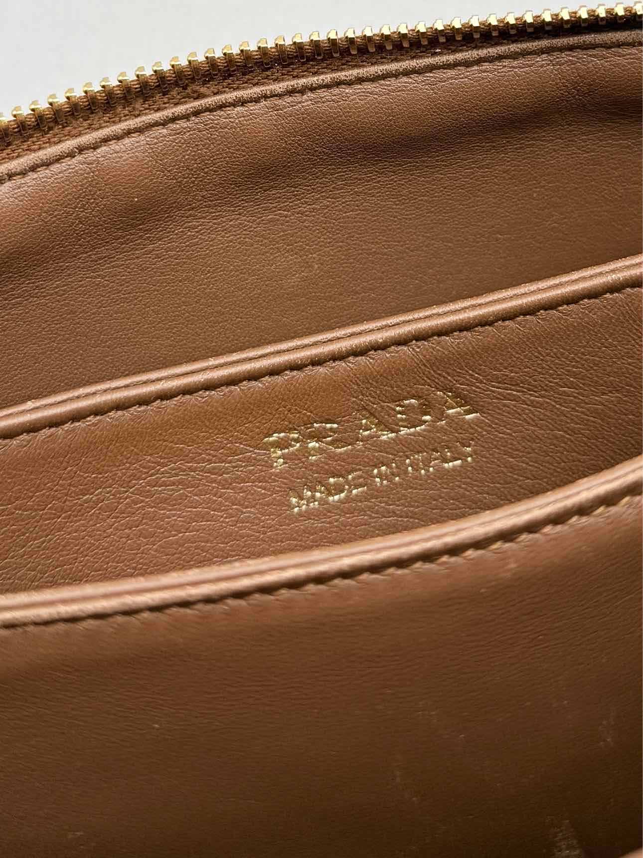 PRADA Logo-Strap Brown Shoulder Bag