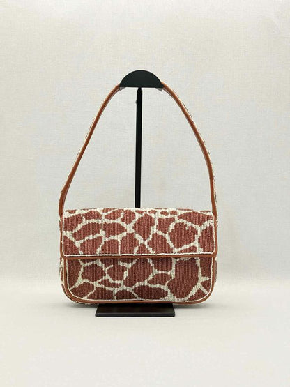 STAUD Tommy Brown & Beige Giraffe Print Shoulder Bag