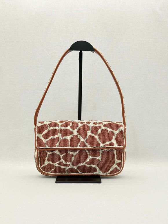 STAUD Tommy Brown & Beige Giraffe Print Shoulder Bag