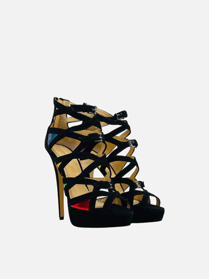 CHARLOTTE OLYMPIA Black w/ Multicolor Heeled Sandals