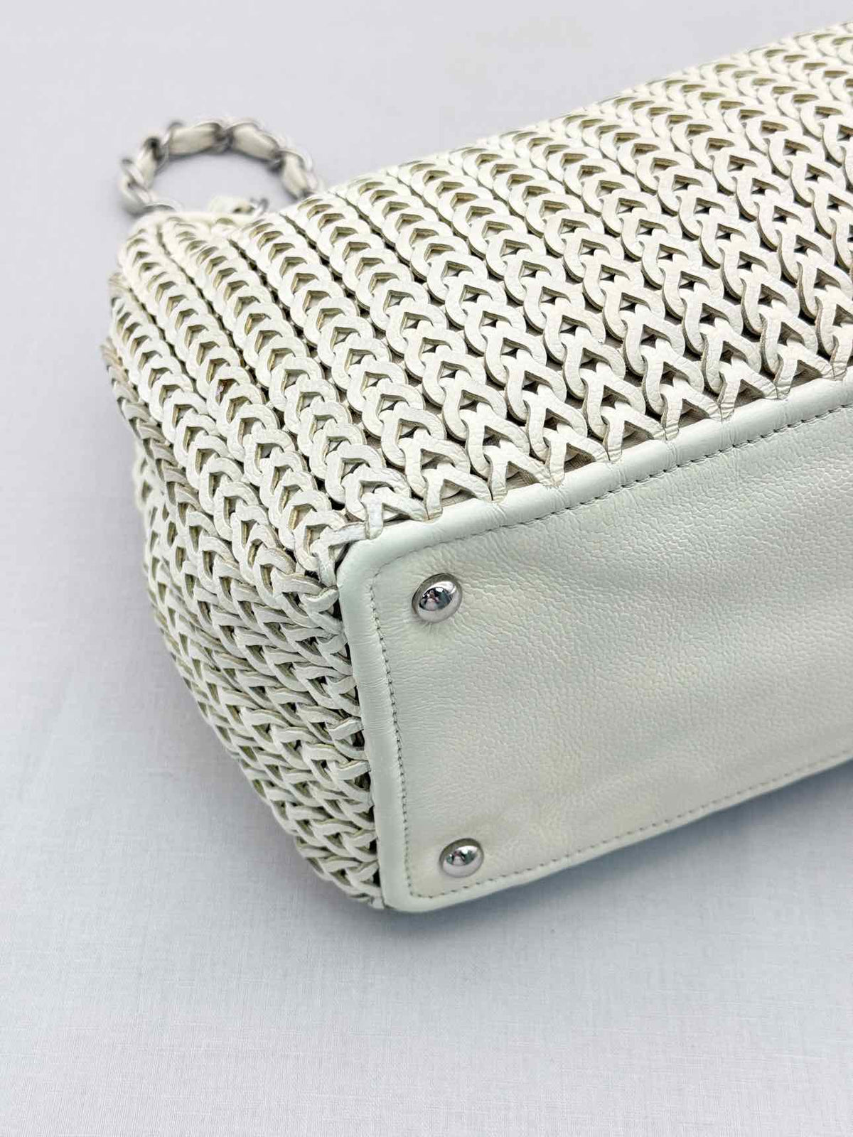 CHANEL Woven White Tote Bag