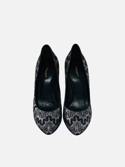 DOLCE & GABBANA Lace Silver & Black Size EU 40 Pumps