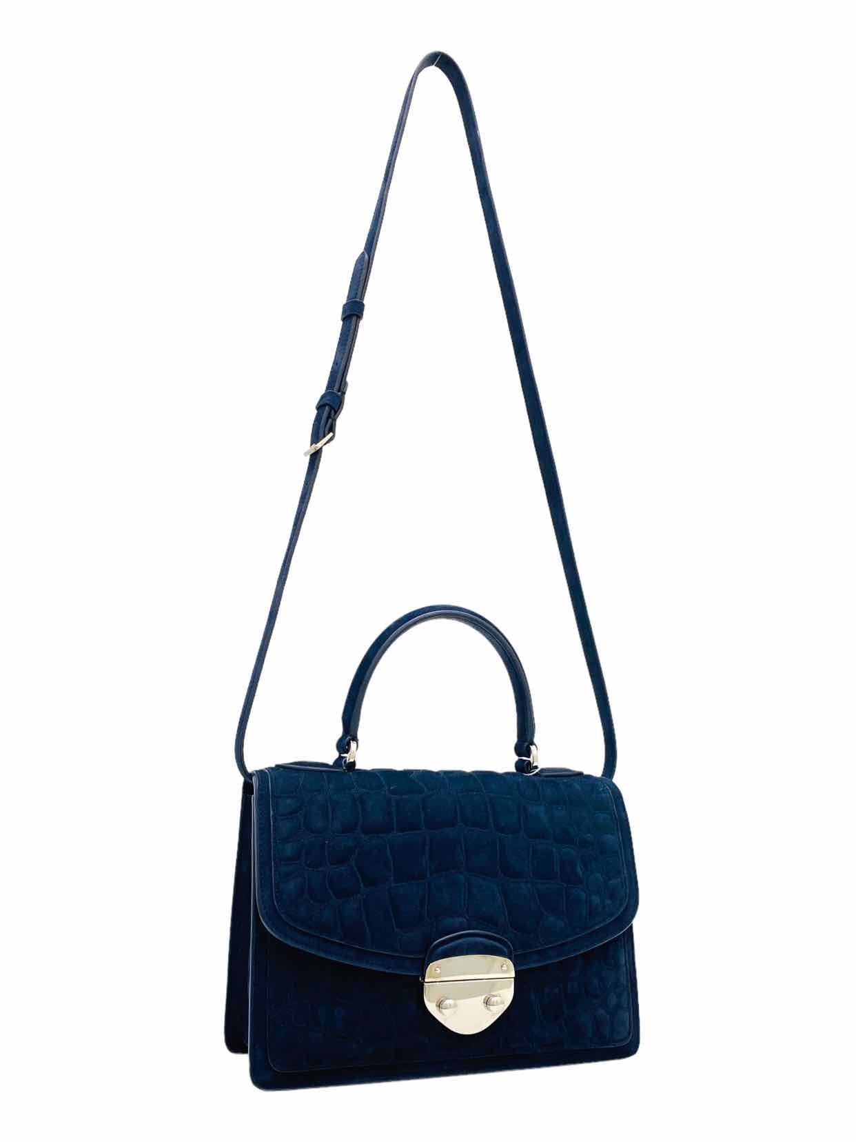 ASPREY Suede Navy Blue Quilted Top Handle