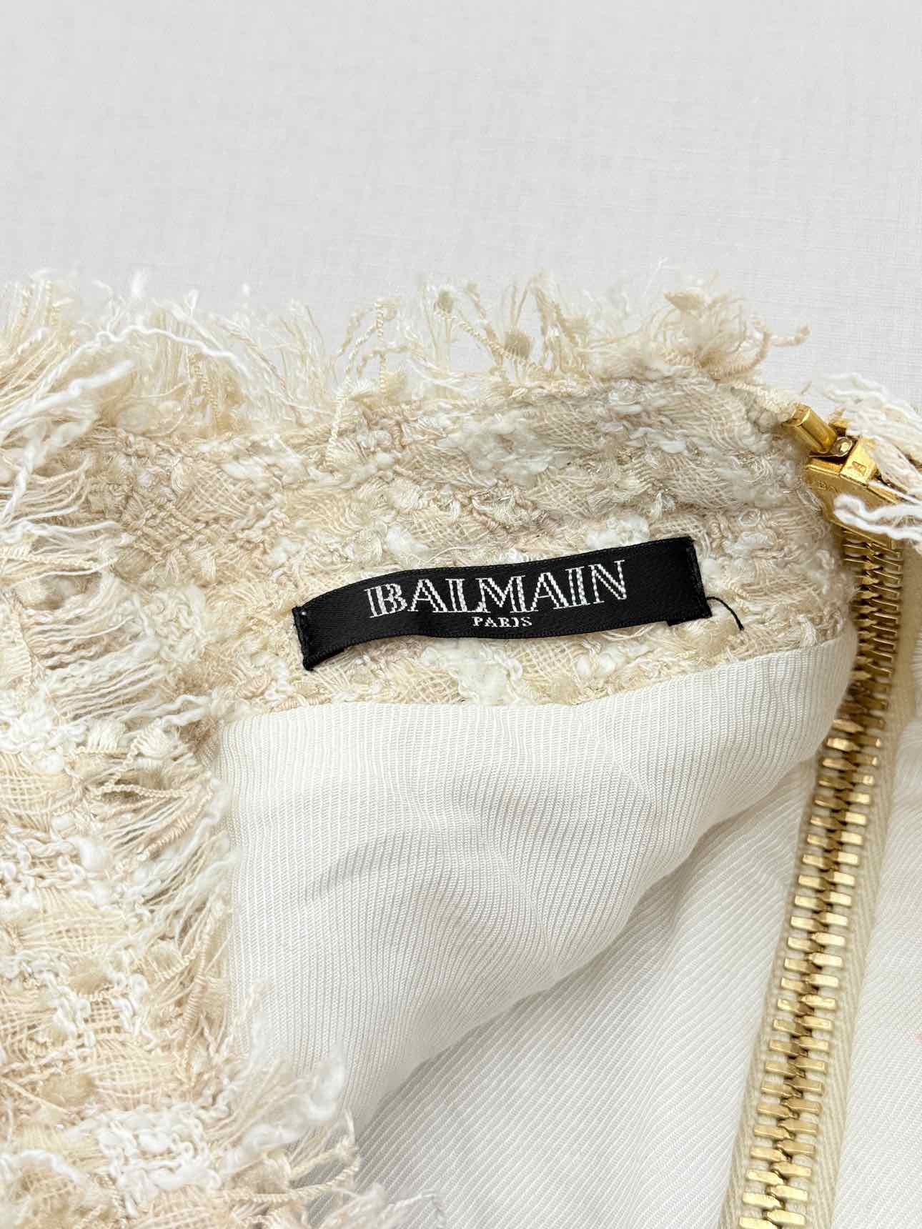 BALMAIN Beige Tweed Size US 4 Short Dress