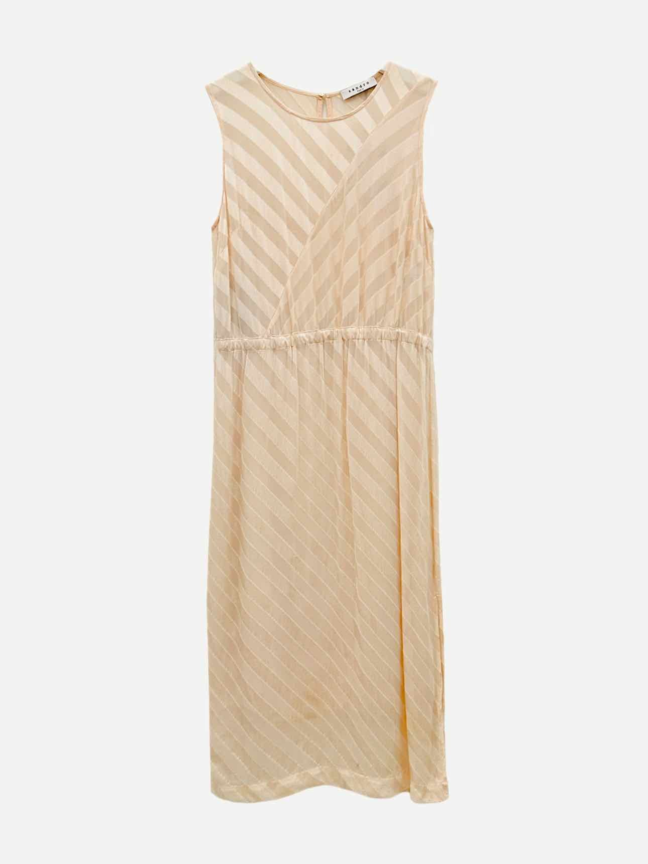 SANDRO Sheer Peach Striped Midi Dress