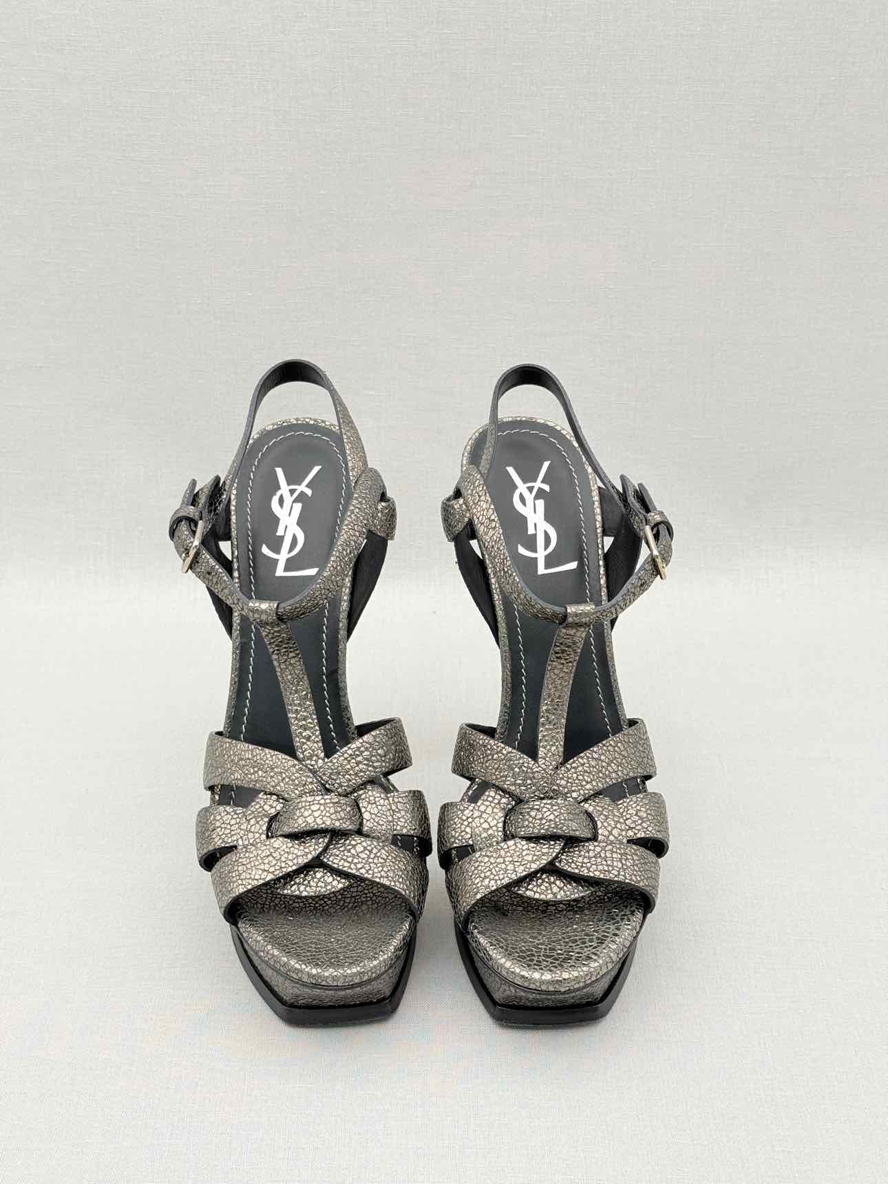 YSL Tribute Metallic Grey Size EU 40 Platform Sandals