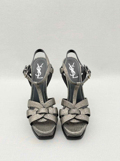 YSL Tribute Metallic Grey Size EU 40 Platform Sandals