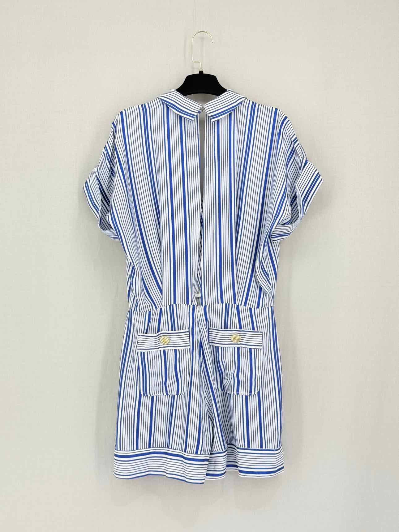 ELISABETTA FRANCHI White & Blue Size US 6 Playsuit