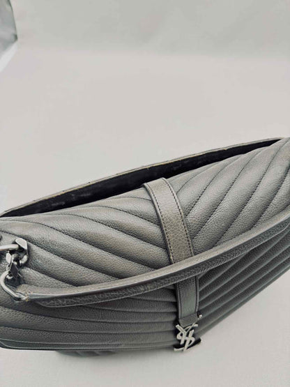 SAINT LAURENT College Grey Chevron Shoulder Bag