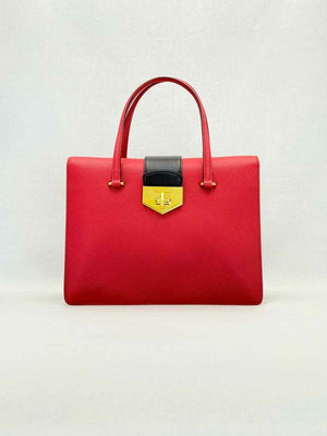 PRADA Tricolor Turn Lock Red Multicolor Tote Bag