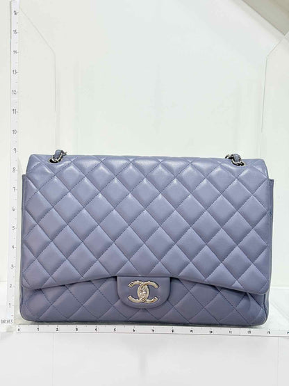 CHANEL Classic Double Flap Grey Quilted Shoulder Bag