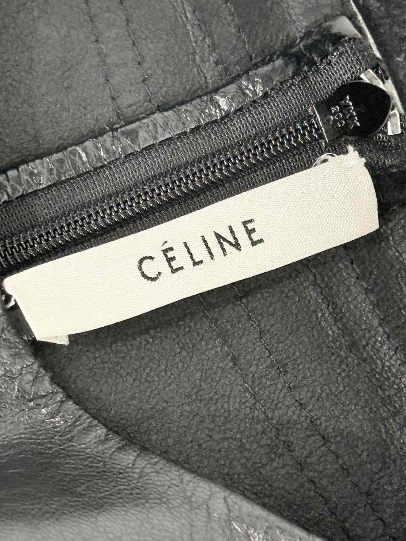 CELINE Leather Black Ruched Size XXSmall Short Dress