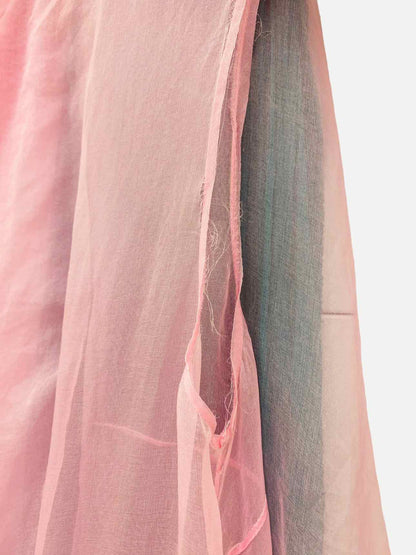 DELPOZO Tulle Green & Pink Knee Length Dress