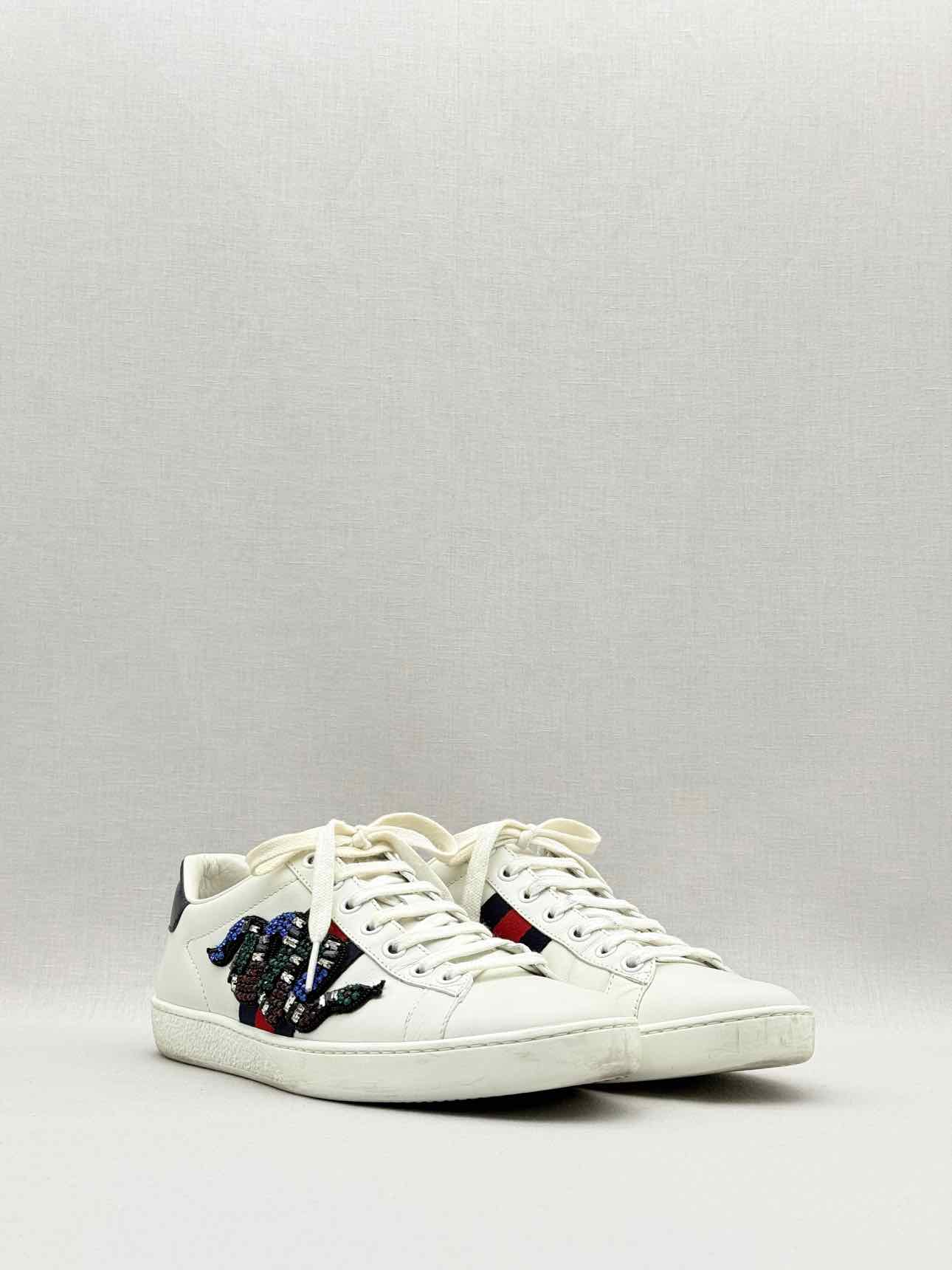GUCCI Snake Ace White Embellished Size EU 37.5 Sneakers