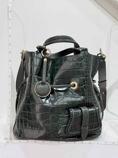 LANCEL Premier First Green Croc Embossed Bucket Bag