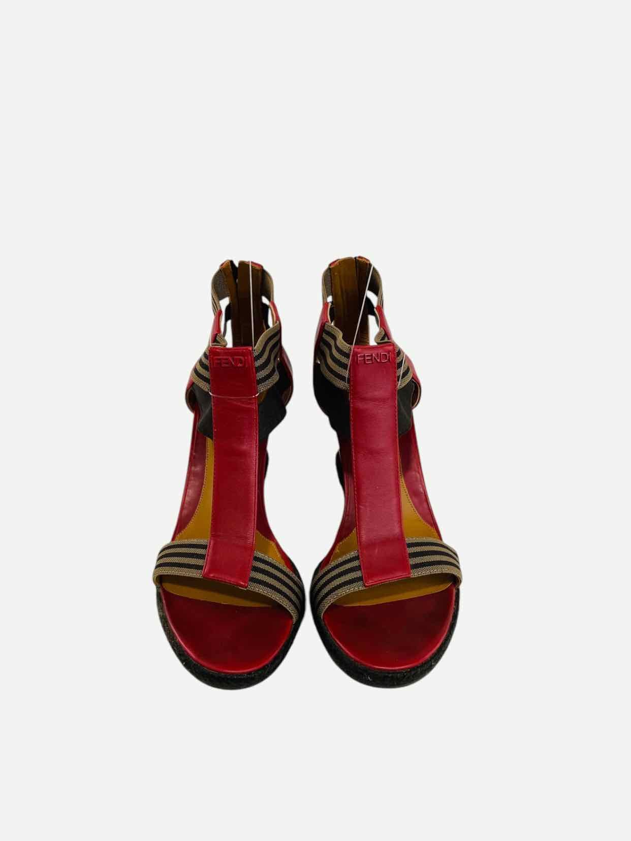 FENDI T-bar Red & Brown Size EU 40 Wedges
