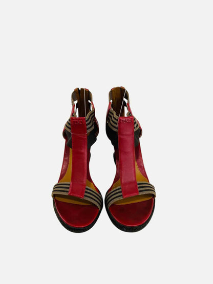 FENDI T-bar Red & Brown Size EU 40 Wedges