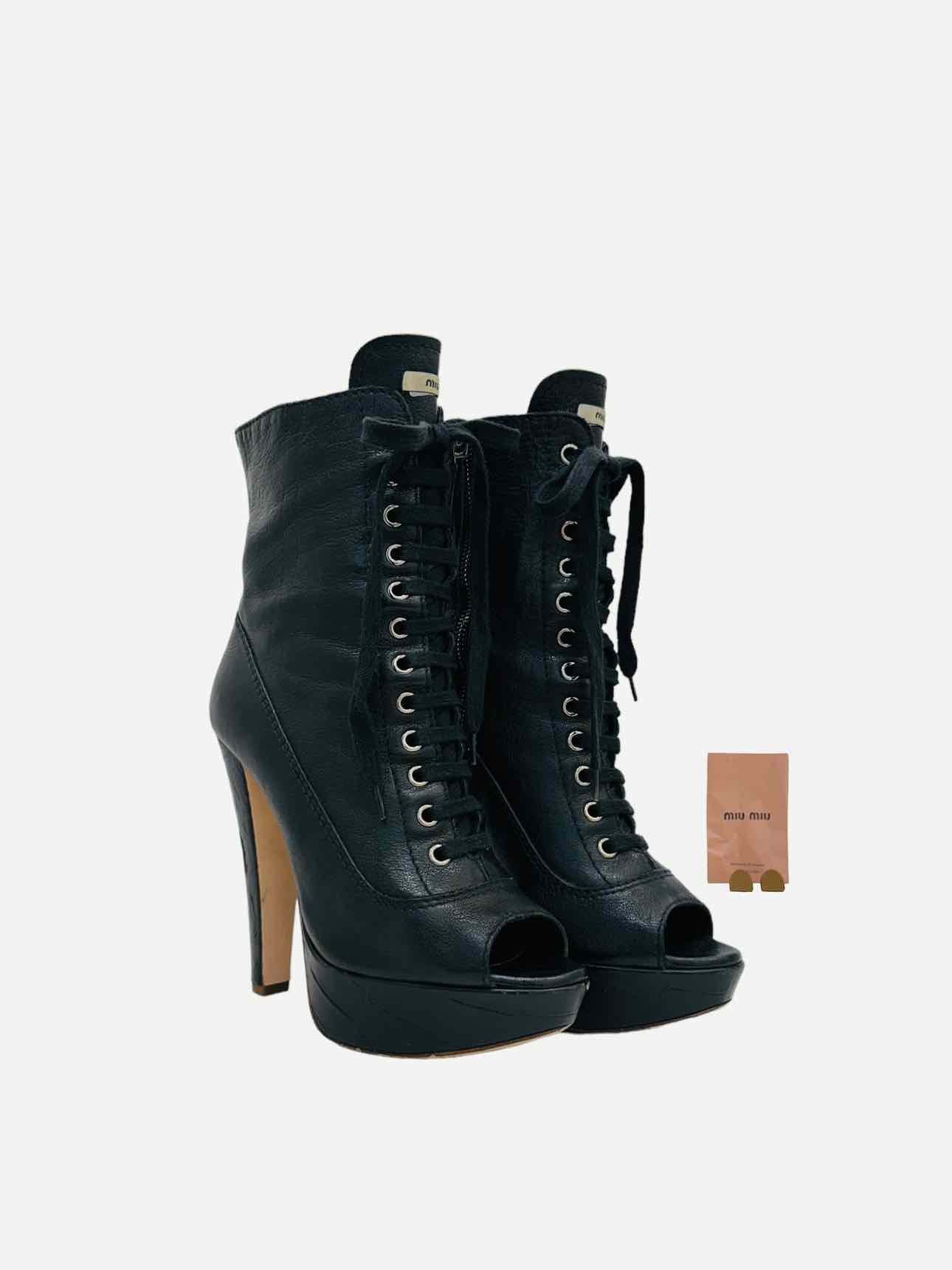 MIU MIU Lace Up Black Ankle Boots 37.5