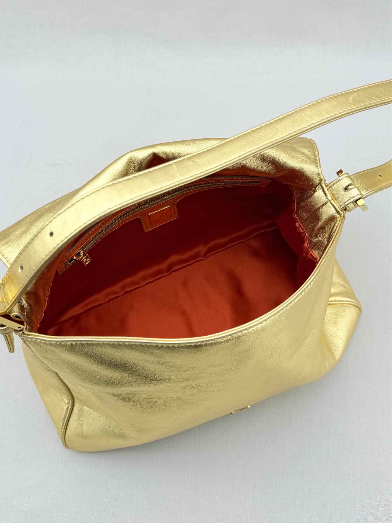 FENDI Mamma Baguette Gold Shoulder Bag