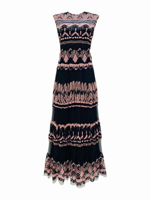 VALENTINO Crochet Black & Pink Size US 10 Long Dress